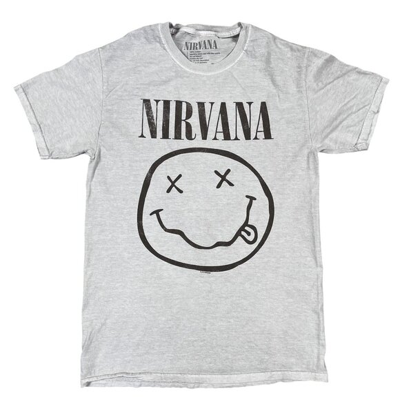 Nirvana Nevermind Smiley Face Gray T-Shirt Size Small - Picture 1 of 4